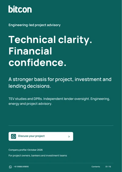 Bitcon brochure — desktop-friendly cover: Technical clarity. Financial confidence.